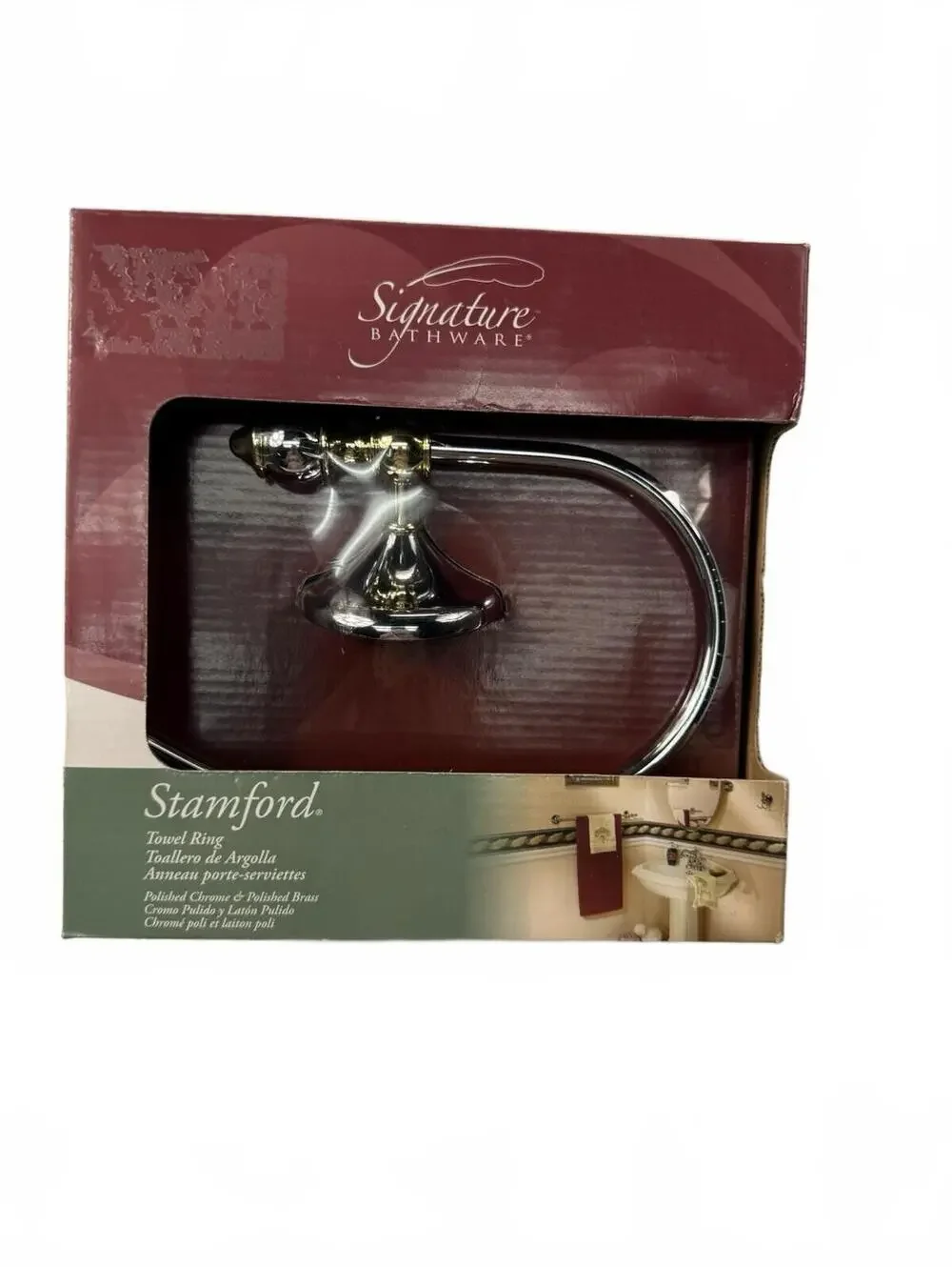 Signature Bathware Stamford Towel Ring, Polished Chrome & Polished Brass Finish